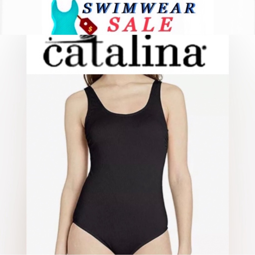 CATALINA Women’s Ribbed One Piece black Swimsuit sizeS 4-5 NWOT
